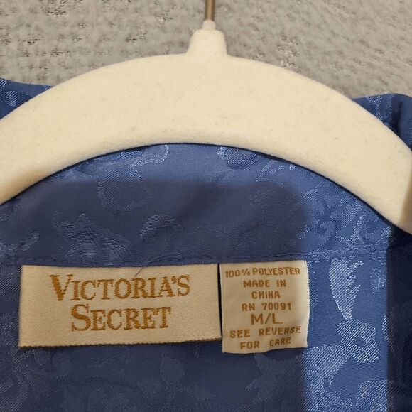 VTG GOLD LABEL VICTORIA'S SECRET BLUE BUTTON UP SATIN SLEEP SHIRT M/L - Picture 3 of 7